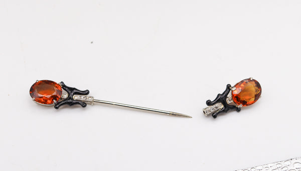 CARTIER 1925 Chinoiserie Enameled Jabot Brooch In Platinum Citrines & Diamonds