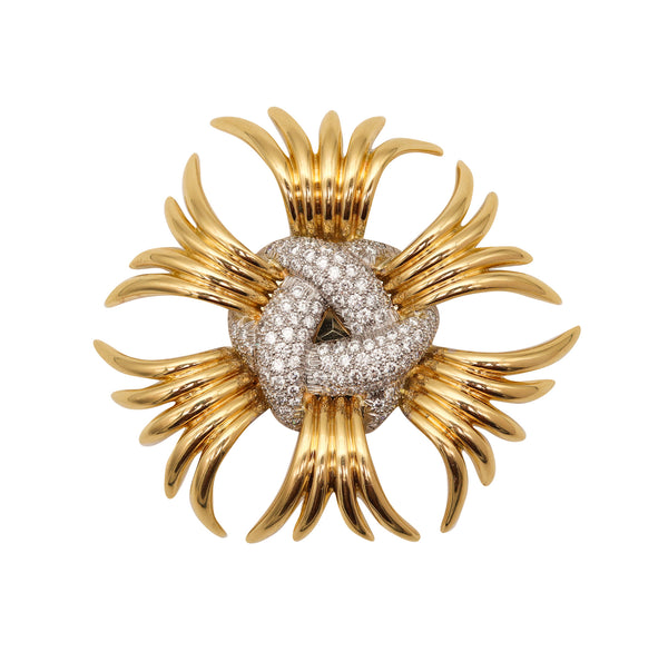 VERDURA 1970 Large Brooch Pendant In 18Kt Gold Platinum And 9.66 Ctw Diamonds