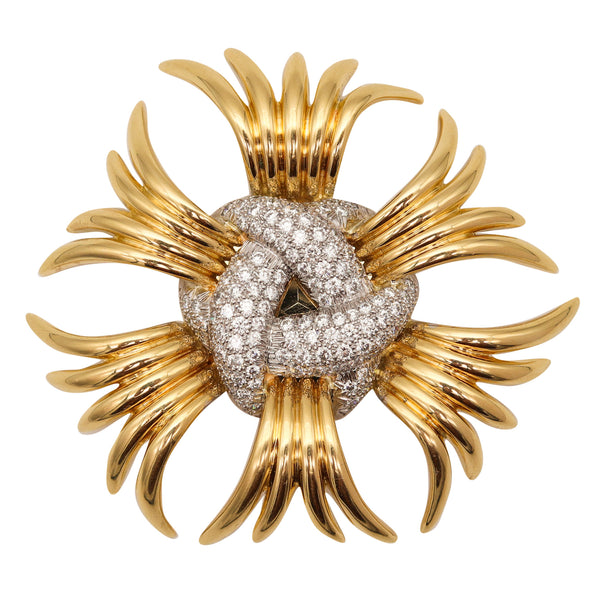 VERDURA 1970 Large Brooch Pendant In 18Kt Gold Platinum And 9.66 Ctw Diamonds