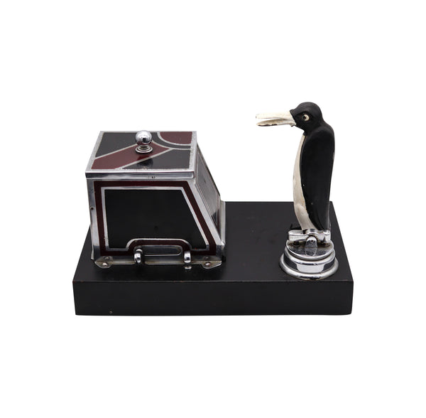 Ronson 1935 PikaCig Magic Penguin Cigarette Dispenser Desk Box With Lighter