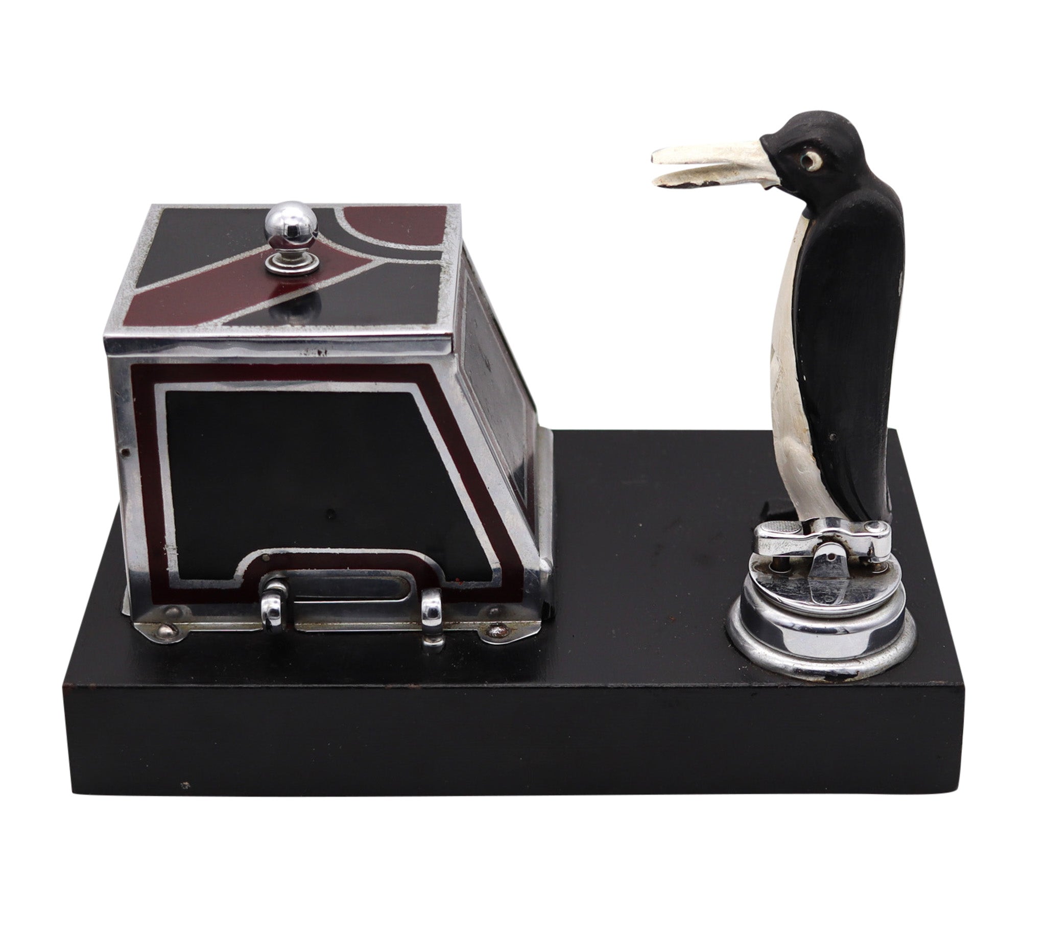penguin cigarette holder the Vintage Kool Cigarette Metal Display Match Holder with Willie the Penguin Ronson 1935 PikaCig Magic Penguin