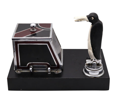 Ronson 1935 PikaCig Magic Penguin Cigarette Dispenser Desk Box With Lighter