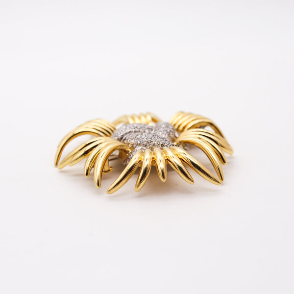 VERDURA 1970 Large Brooch Pendant In 18Kt Gold Platinum And 9.66 Ctw Diamonds