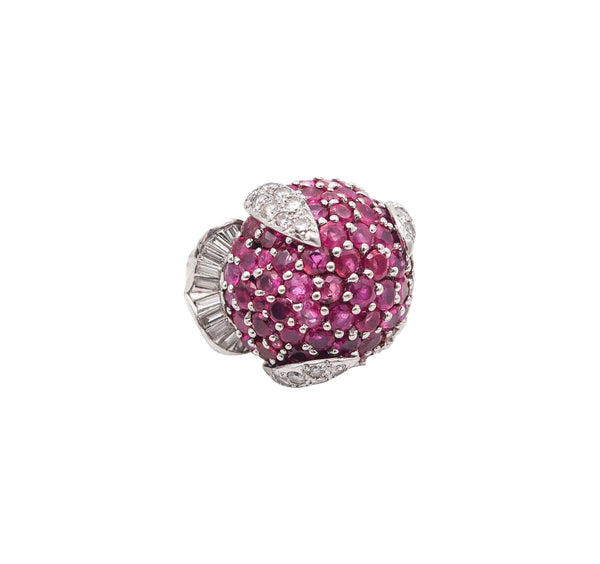 -Modernist 1960 Cocktail Ring In 18Kt Gold With 15.36 Ctw In Diamonds And Rubies