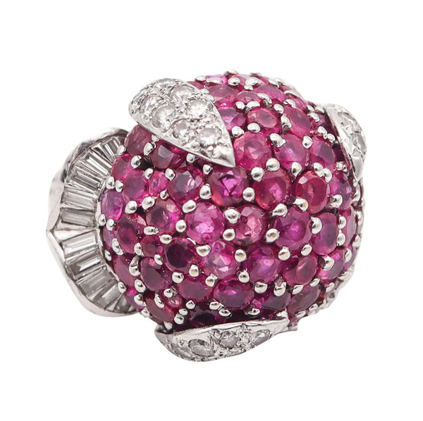 -Modernist 1960 Cocktail Ring In 18Kt Gold With 15.36 Ctw In Diamonds And Rubies