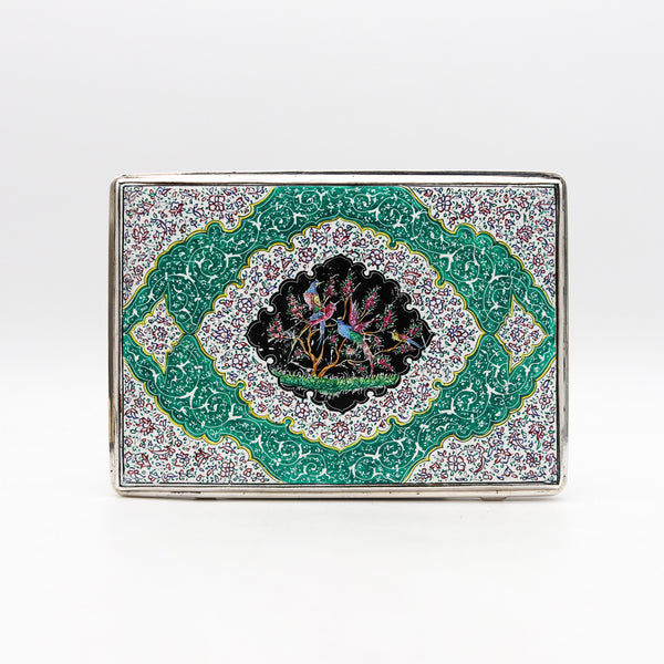 Ottoman Empire 1880 Enamelled Double Case Box In 925 Sterling Silver