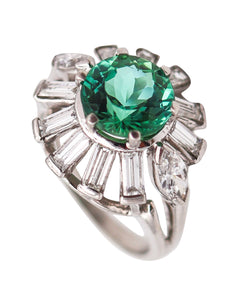 OSCAR HEYMAN Cocktail Ring In Platinum With 3.70 Ctw Diamonds & Tourmaline