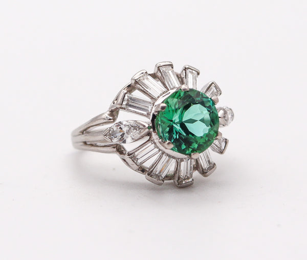 OSCAR HEYMAN Cocktail Ring In Platinum With 3.70 Ctw Diamonds & Tourmaline