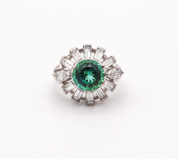 OSCAR HEYMAN Cocktail Ring In Platinum With 3.70 Ctw Diamonds & Tourmaline