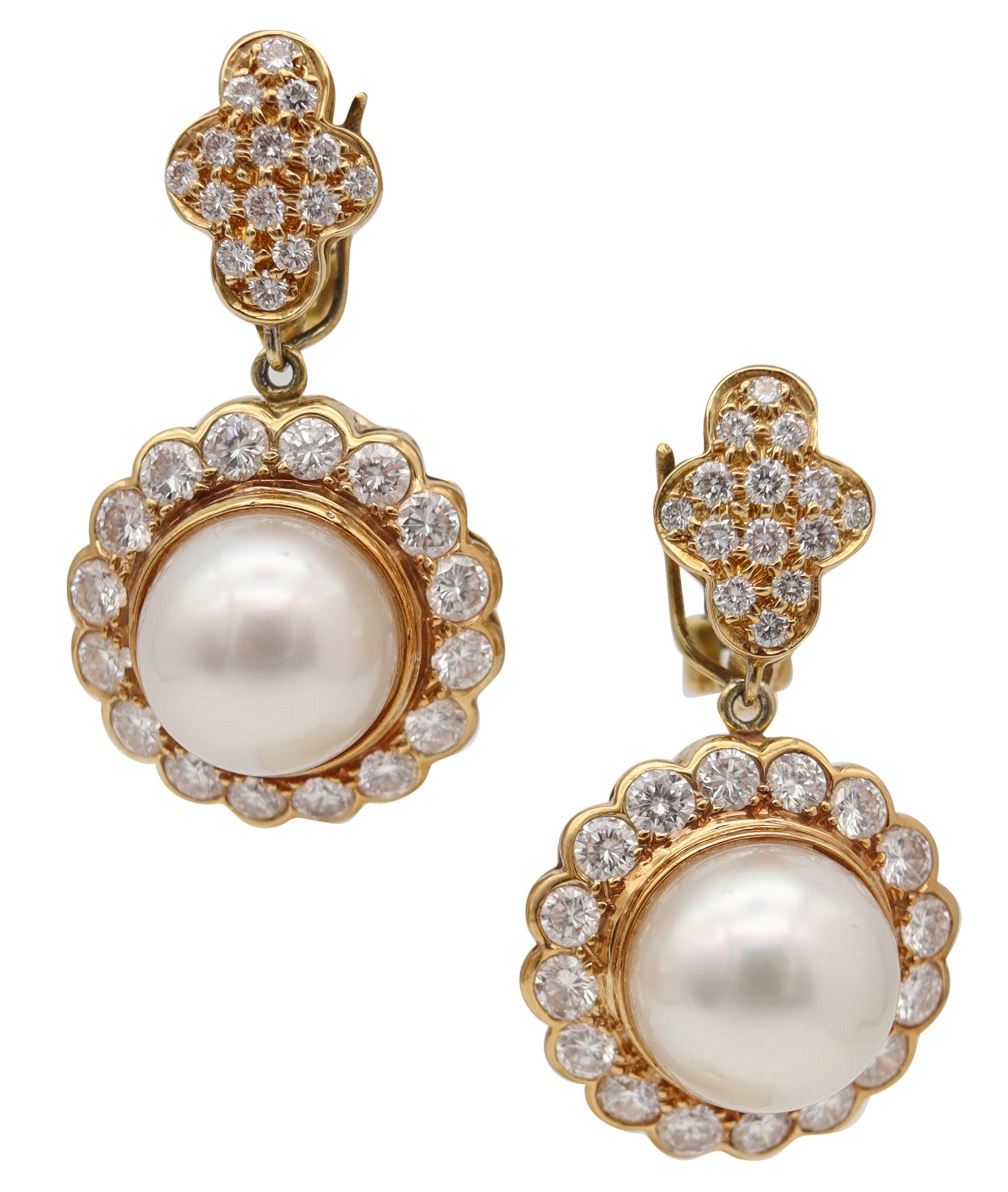 GREENLEAF & CROSBY Convertible Pearls Earrings 18Kt Gold With 5.24 Ctw Diamonds