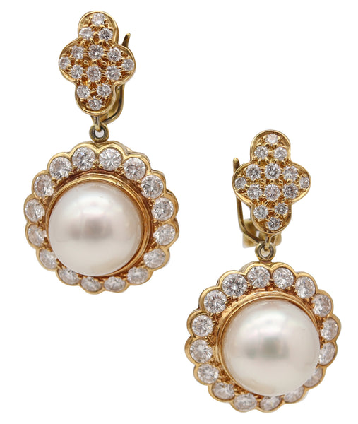 GREENLEAF & CROSBY Convertible Pearls Earrings 18Kt Gold With 5.24 Ctw Diamonds