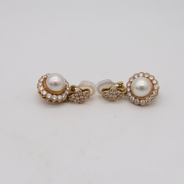 GREENLEAF & CROSBY Convertible Pearls Earrings 18Kt Gold With 5.24 Ctw Diamonds