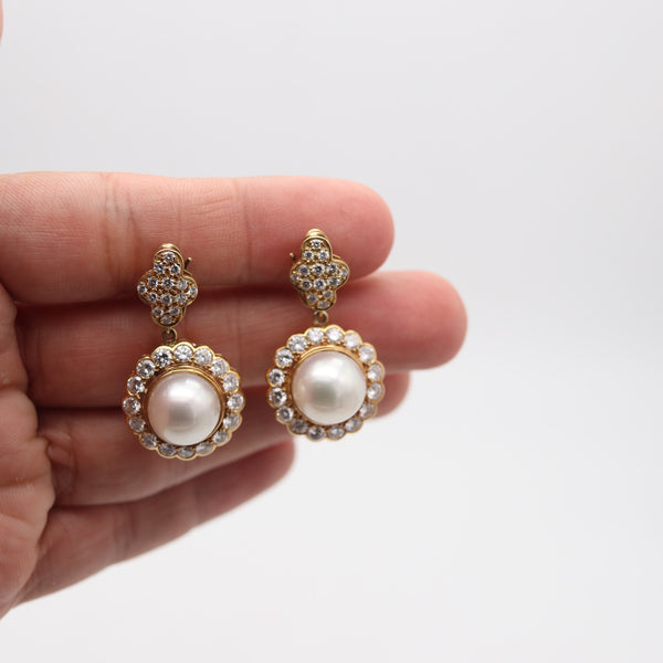 GREENLEAF & CROSBY Convertible Pearls Earrings 18Kt Gold With 5.24 Ctw Diamonds