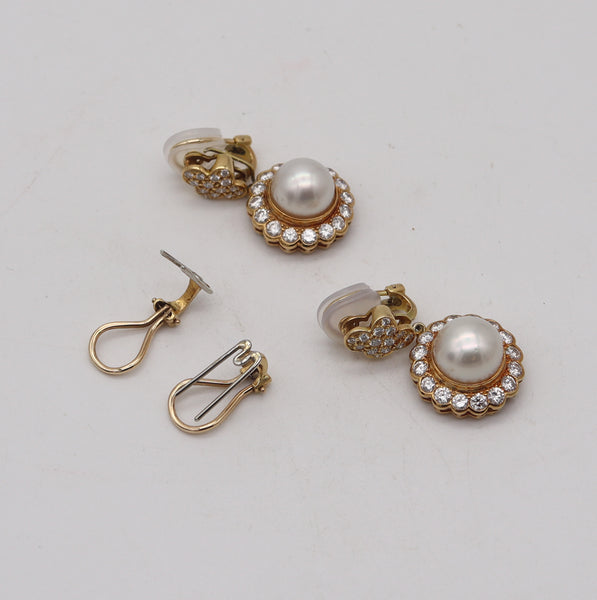 GREENLEAF & CROSBY Convertible Pearls Earrings 18Kt Gold With 5.24 Ctw Diamonds