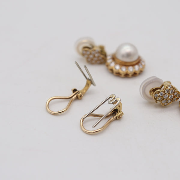 GREENLEAF & CROSBY Convertible Pearls Earrings 18Kt Gold With 5.24 Ctw Diamonds