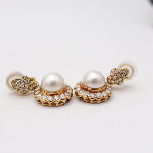 GREENLEAF & CROSBY Convertible Pearls Earrings 18Kt Gold With 5.24 Ctw Diamonds