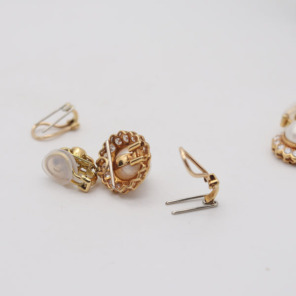 GREENLEAF & CROSBY Convertible Pearls Earrings 18Kt Gold With 5.24 Ctw Diamonds