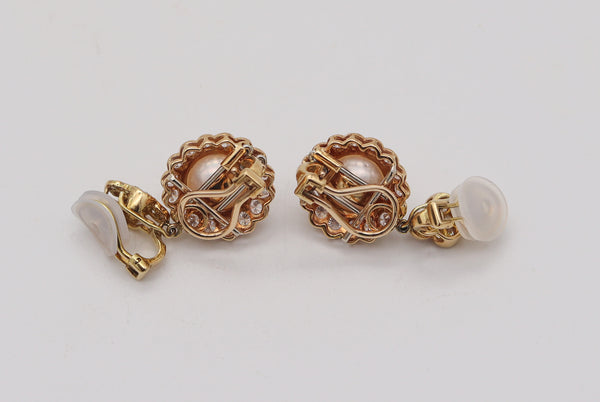 GREENLEAF & CROSBY Convertible Pearls Earrings 18Kt Gold With 5.24 Ctw Diamonds