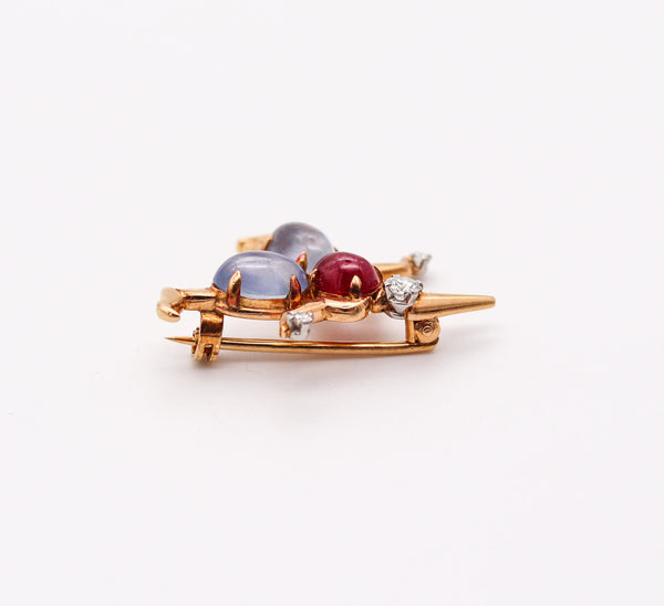 BVLGARI Pulcinello Lapel Brooch In 18Kt Gold & 4.69 Cte Diamonds Sapphires & Ruby