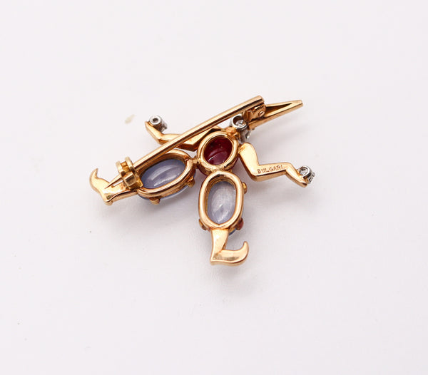 BVLGARI Pulcinello Lapel Brooch In 18Kt Gold & 4.69 Cte Diamonds Sapphires & Ruby