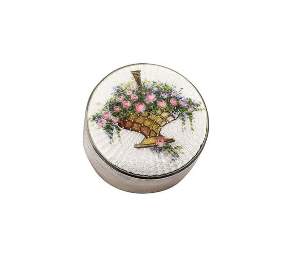 -R. Blackinton 1910 Edwardian Enameled Round Box In .925 Sterling Silver