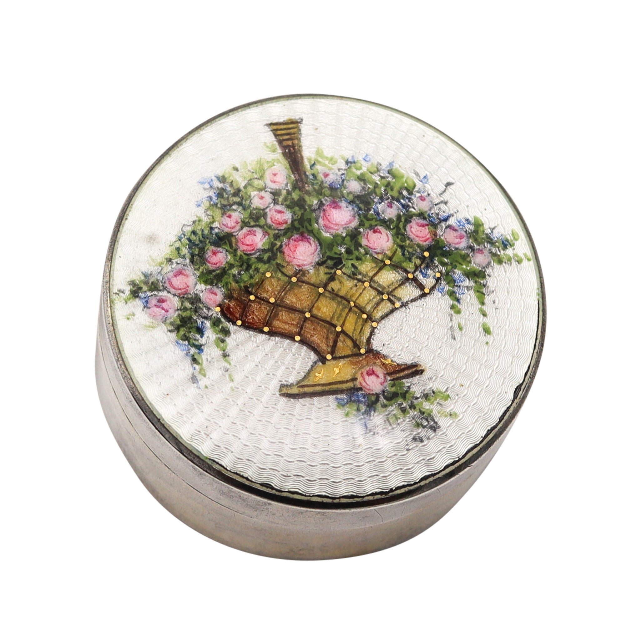 -R. Blackinton 1910 Edwardian Enameled Round Box In .925 Sterling Silver