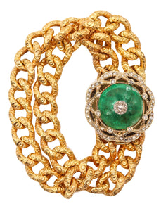 EUROPEAN 1860 Victorian Bracelet In 16Kt Gold With 33.10 Ctw Emerald & Diamonds