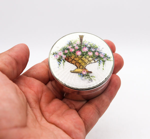 -R. Blackinton 1910 Edwardian Enameled Round Box In .925 Sterling Silver