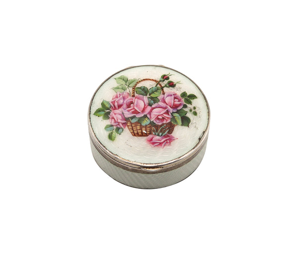 -German Pforzheim 1910 Art Nouveau Guilloche Enamel Box In .935 Sterling With Flowers