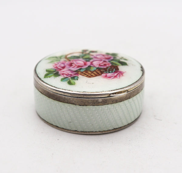 -German Pforzheim 1910 Art Nouveau Guilloche Enamel Box In .935 Sterling With Flowers