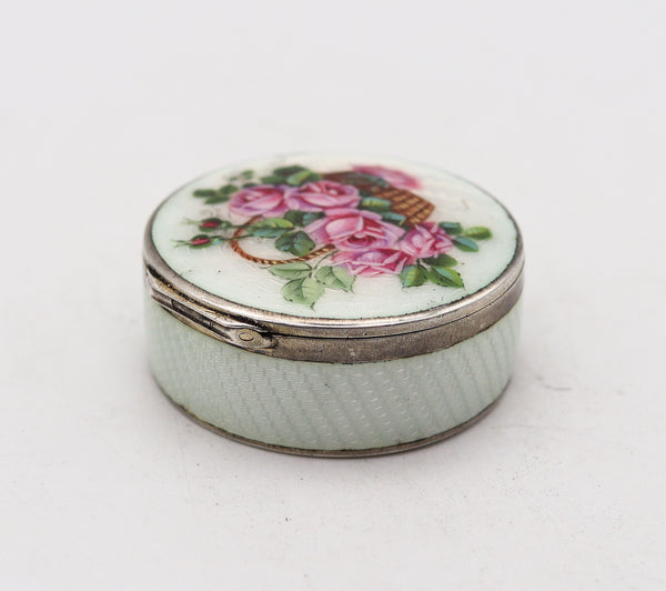 -German Pforzheim 1910 Art Nouveau Guilloche Enamel Box In .935 Sterling With Flowers