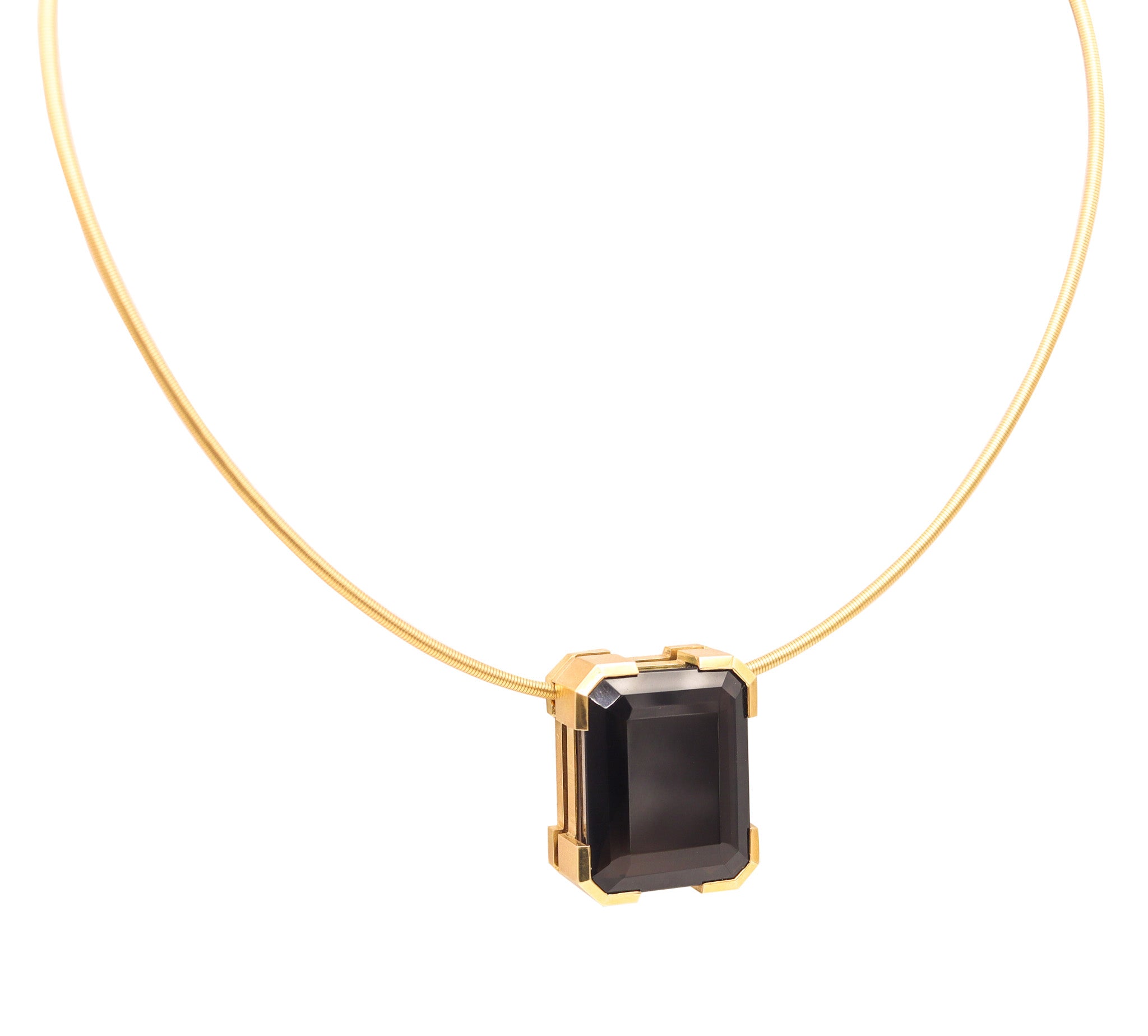 GERMAN MODERNISM 1970 Necklace-Pendant 18Kt Yellow Gold And 95.44 Cts Topaz