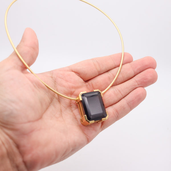 GERMAN MODERNISM 1970 Necklace-Pendant 18Kt Yellow Gold And 95.44 Cts Topaz