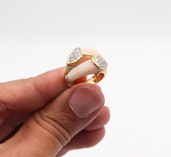 -Van Cleef & Arpels 1970 Paris Double Corals Ring In 18Kt Gold With VS Diamonds