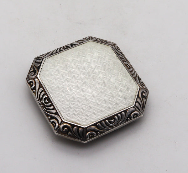 German 1923 Bauhaus Geometric Enamel And Guilloche Pill Box In 925 Sterling Silver