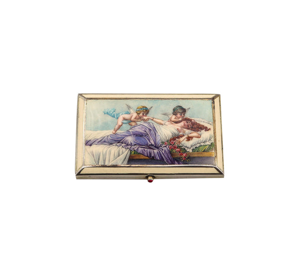 Austria 1900 Art Nouveau Exceptional Allegorical Enamel Box In .935 Sterling Silver