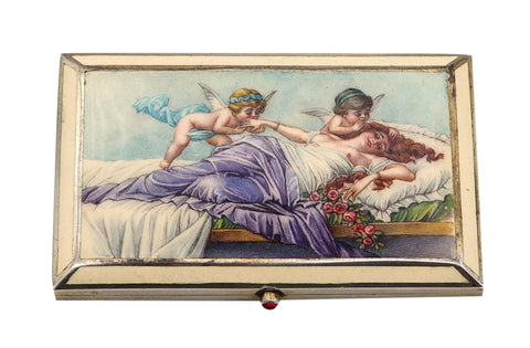 Austria 1900 Art Nouveau Exceptional Allegorical Enamel Box In .935 Sterling Silver