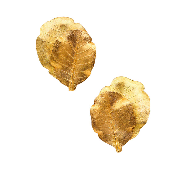 CLAUDE LALANNE For Zolotas Sculptural Laurel Leaves Earrings In 18Kt Yellow Gold