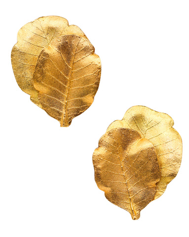 CLAUDE LALANNE For Zolotas Sculptural Laurel Leaves Earrings In 18Kt Yellow Gold