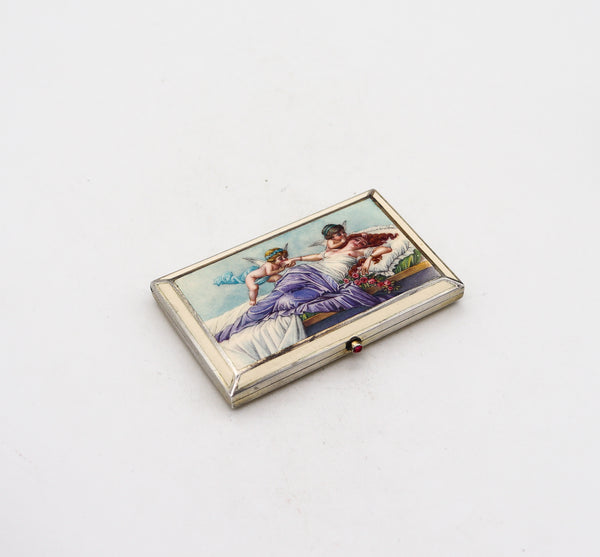 Austria 1900 Art Nouveau Exceptional Allegorical Enamel Box In .935 Sterling Silver