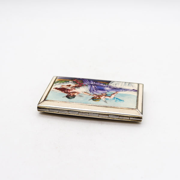 Austria 1900 Art Nouveau Exceptional Allegorical Enamel Box In .935 Sterling Silver