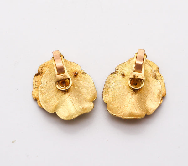 CLAUDE LALANNE For Zolotas Sculptural Laurel Leaves Earrings In 18Kt Yellow Gold