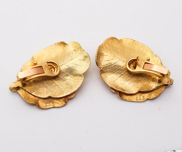 CLAUDE LALANNE For Zolotas Sculptural Laurel Leaves Earrings In 18Kt Yellow Gold