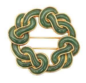 ANGELA CUMMINGS Infinite Knots Brooch In 18Kt Gold With Carved Jadeite Jade