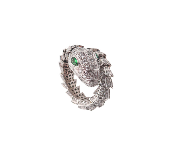 -Bvlgari Roma Serpenti Ring In 18Kt Gold With 7.36 Ctw In Diamonds And Emerald