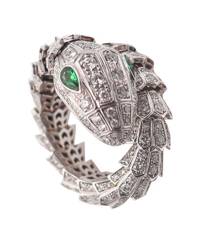 -Bvlgari Roma Serpenti Ring In 18Kt Gold With 7.36 Ctw In Diamonds And Emerald
