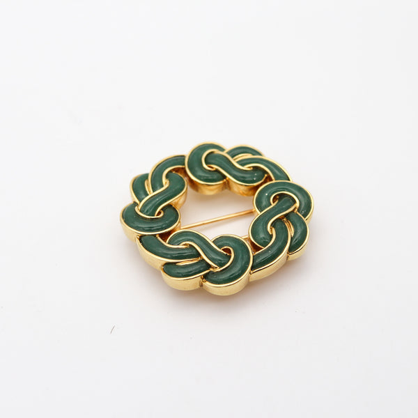 ANGELA CUMMINGS Infinite Knots Brooch In 18Kt Gold With Carved Jadeite Jade