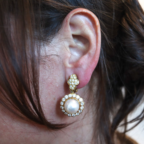GREENLEAF & CROSBY Convertible Pearls Earrings 18Kt Gold With 5.24 Ctw Diamonds