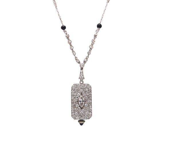 -Audemars Piguet 1930 Art Deco Watch Necklace In Platinum And 4.86 Ctw Diamonds