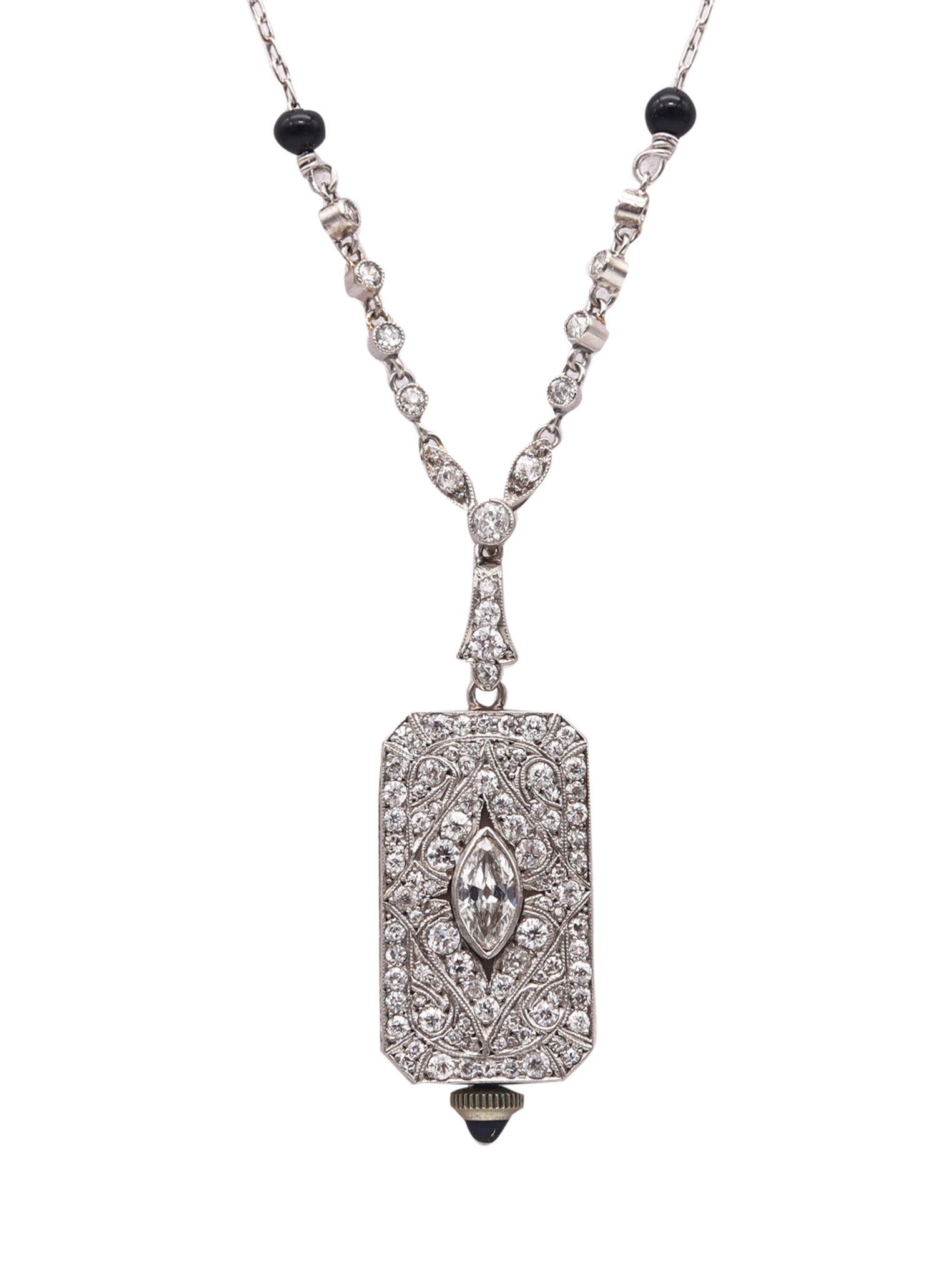 -Audemars Piguet 1930 Art Deco Watch Necklace In Platinum And 4.86 Ctw Diamonds